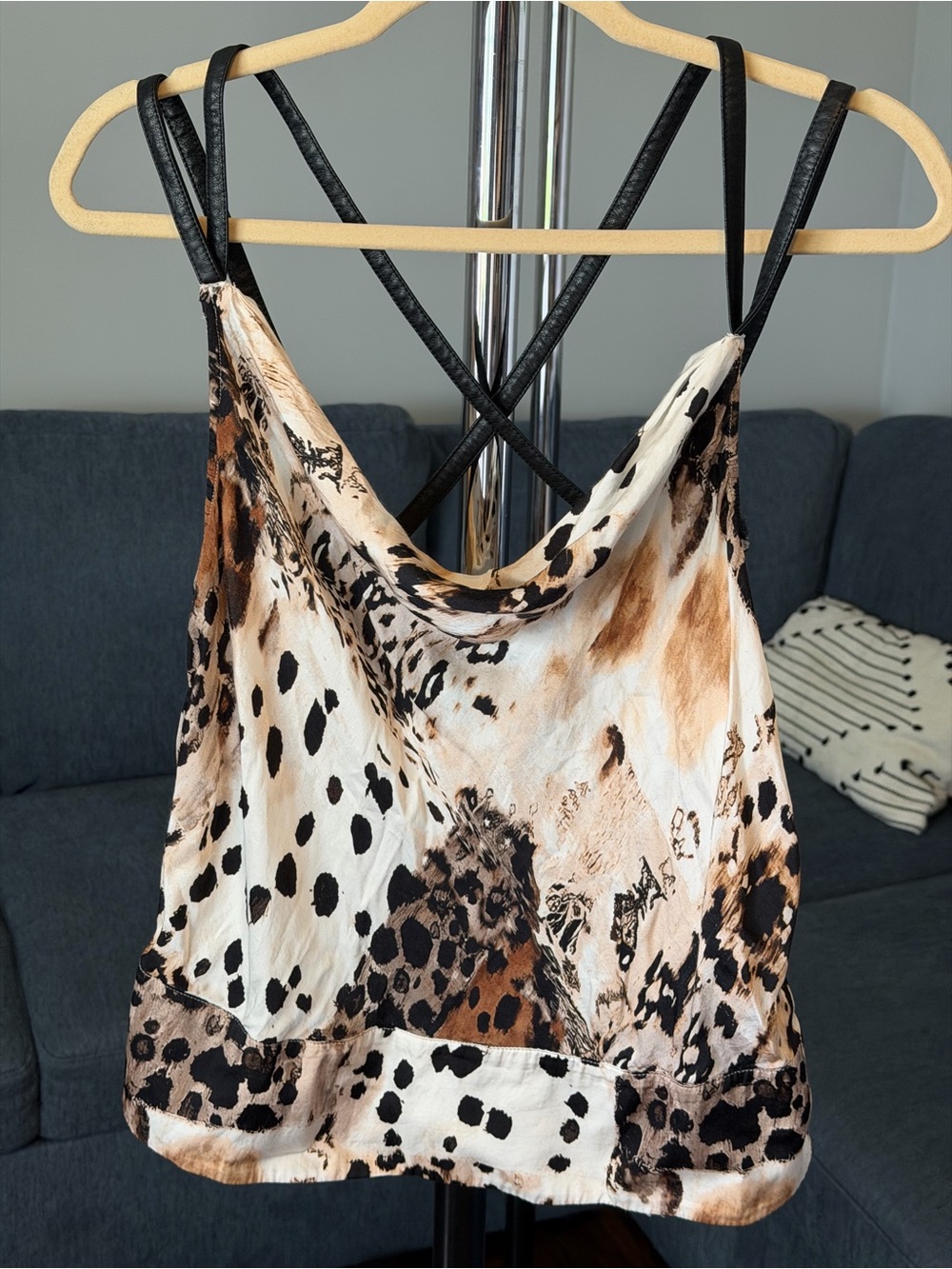 Anthropologie Animal Print Cowl Neck Camisole in Cream and Brown